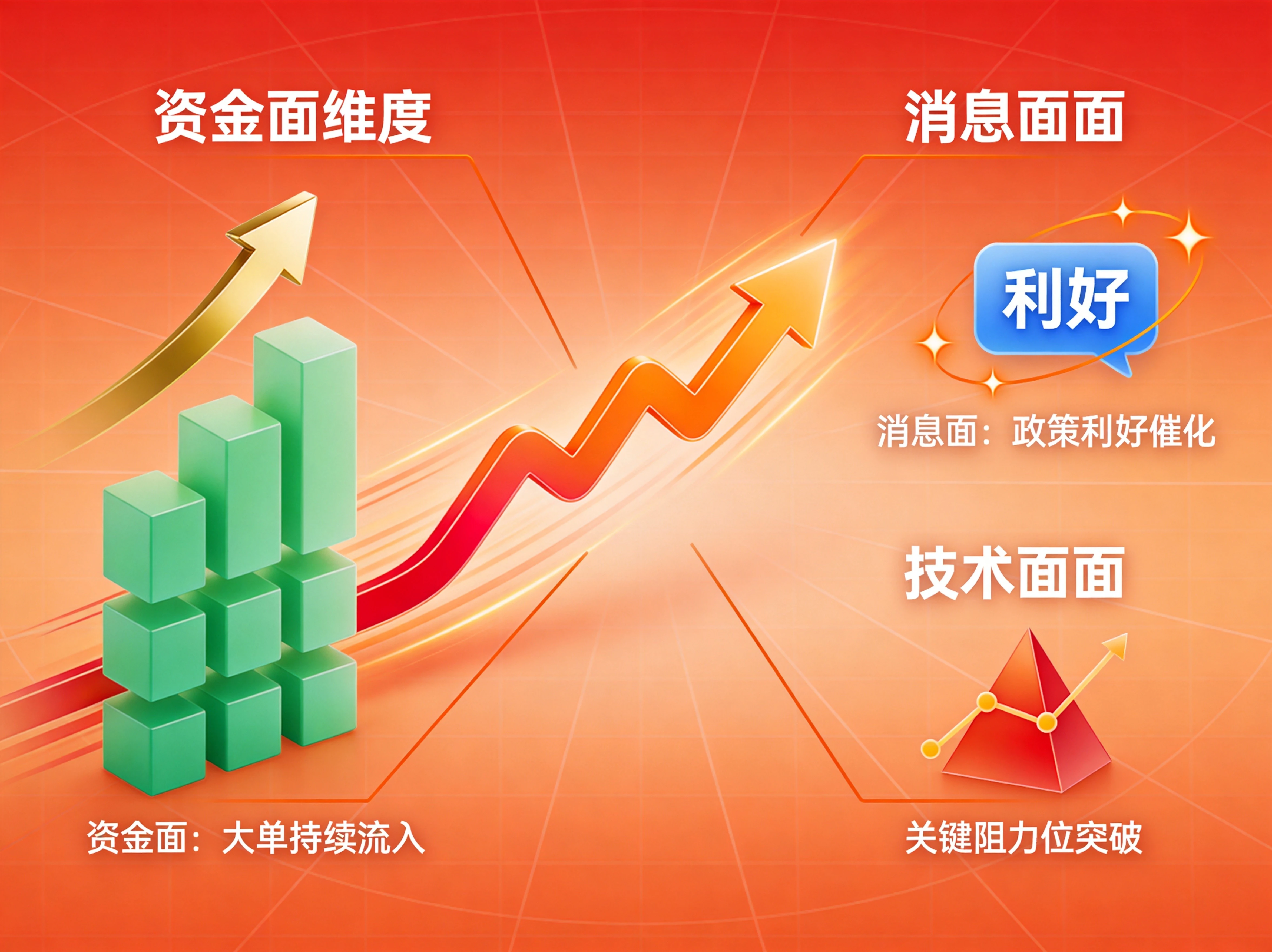 BTC短线拉升三大核心驱动力，资金面大单入场、消息面临好催化、技术面关键突破三大维度图解