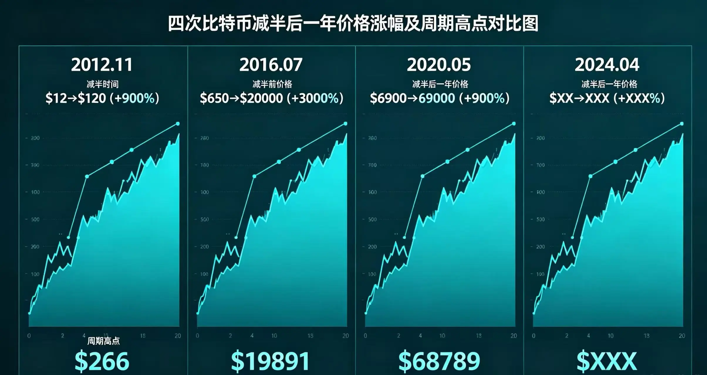 四次比特币减半后一年价格数据对比