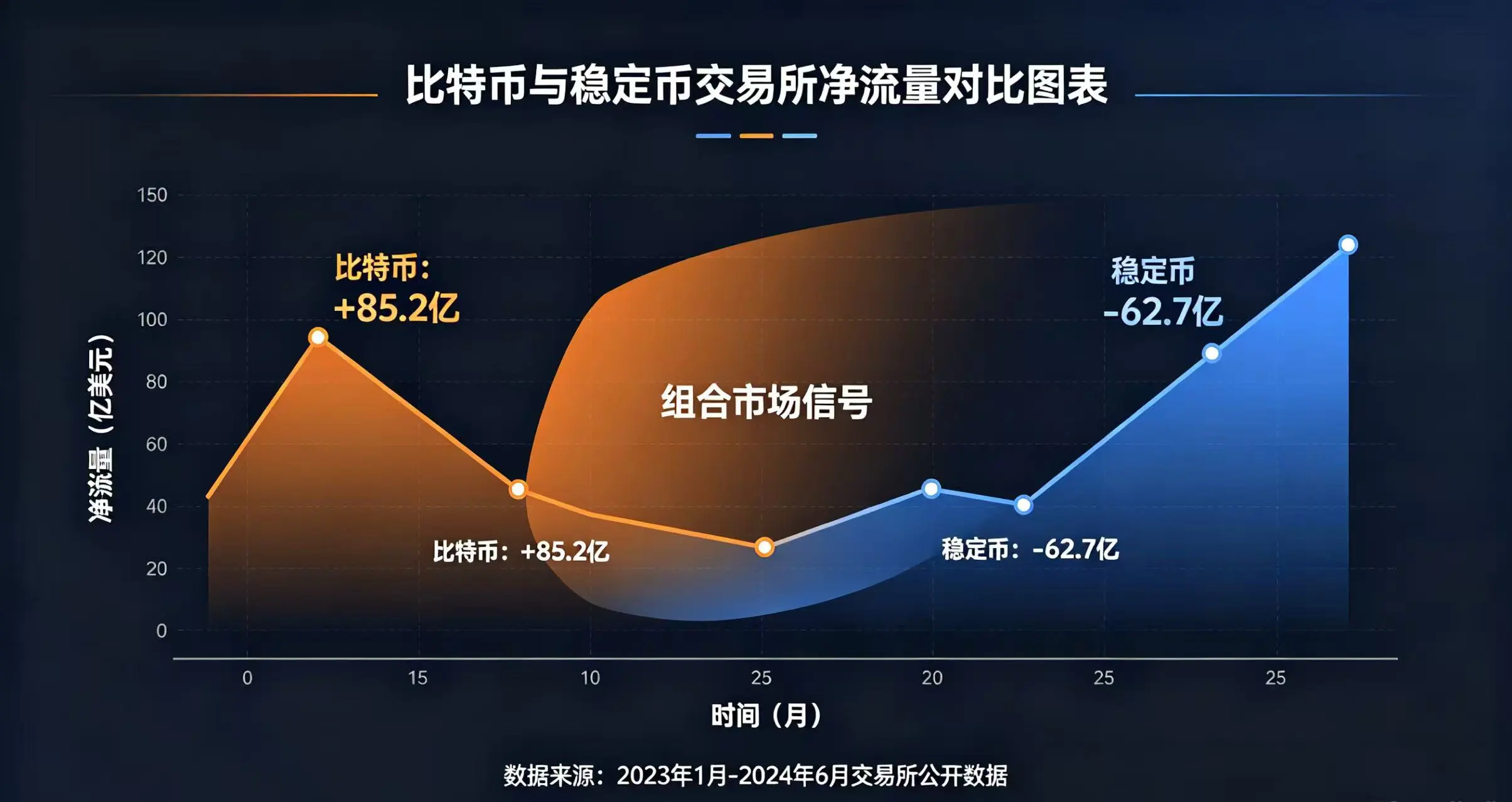 比特币和稳定币交易所净流量对比图表