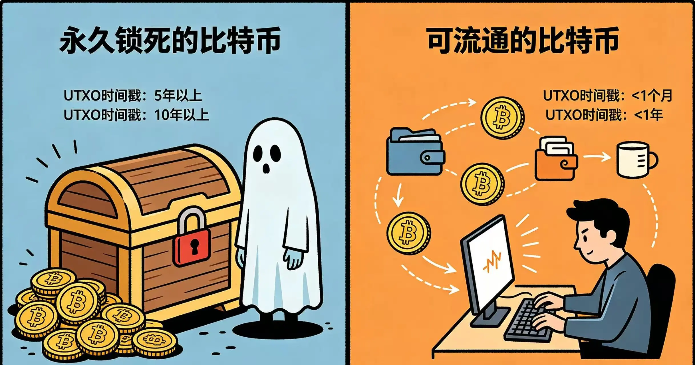 丢失的比特币与可流通比特币对比图