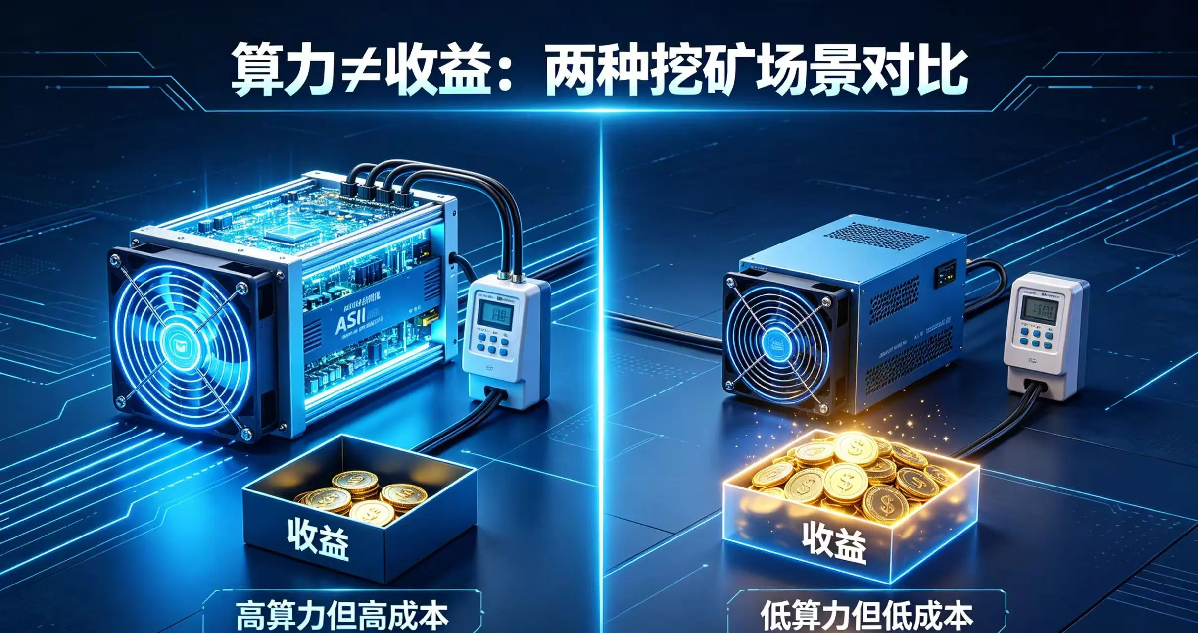 “高算力但高成本” 与 “低算力但低成本” 两种挖矿场景下的收益差异