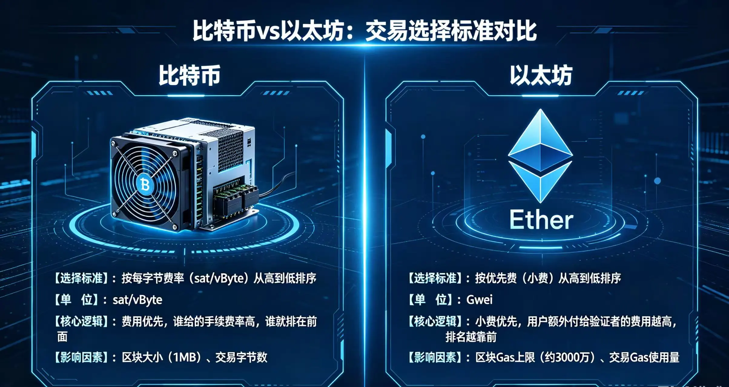  “比特币” 和 “以太坊” 在交易选择标准上的异同