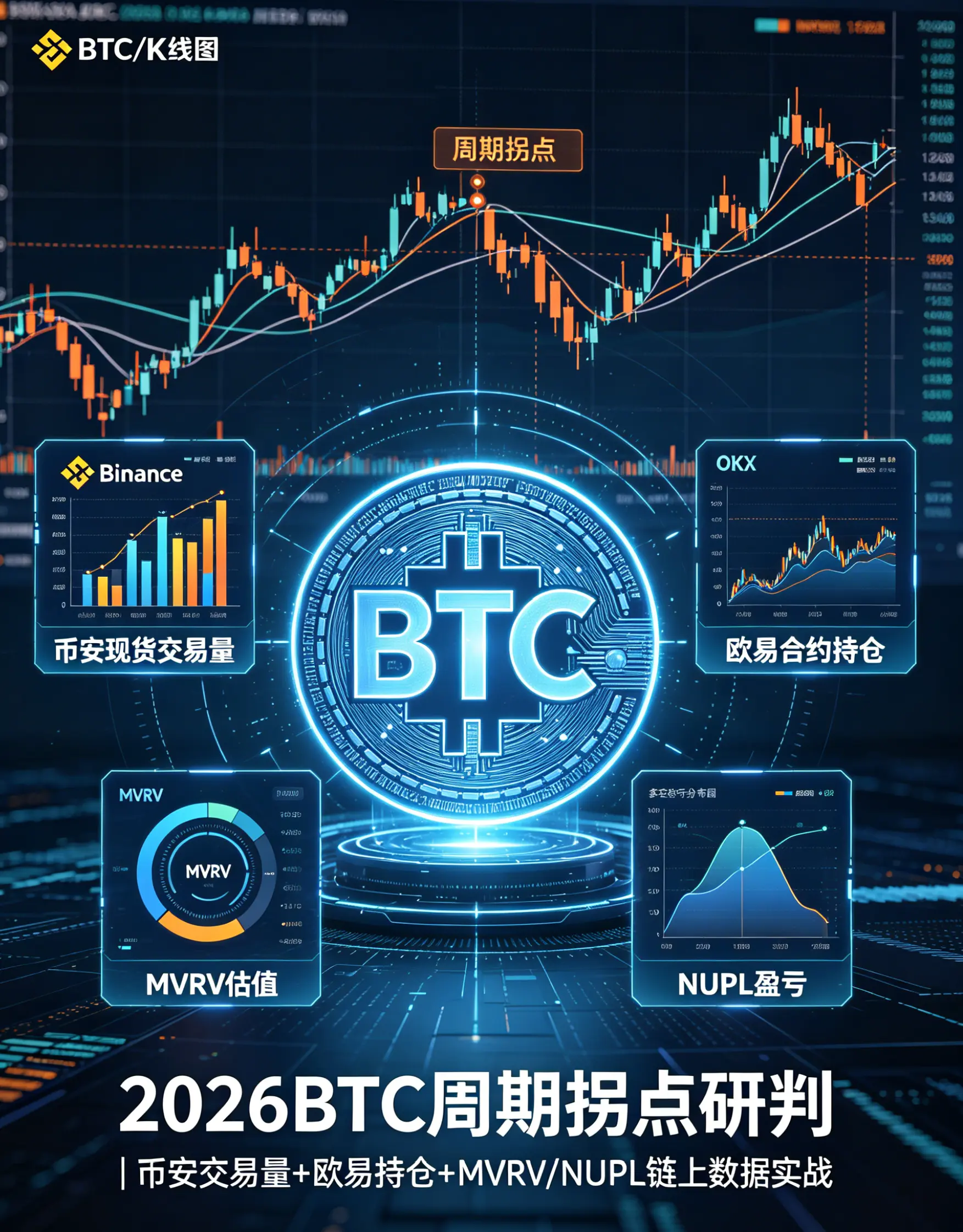 BTC链上数据实战：结合比安交易量、欧亿合约持仓与全网MVRV、NUPL指标，定位周期拐点