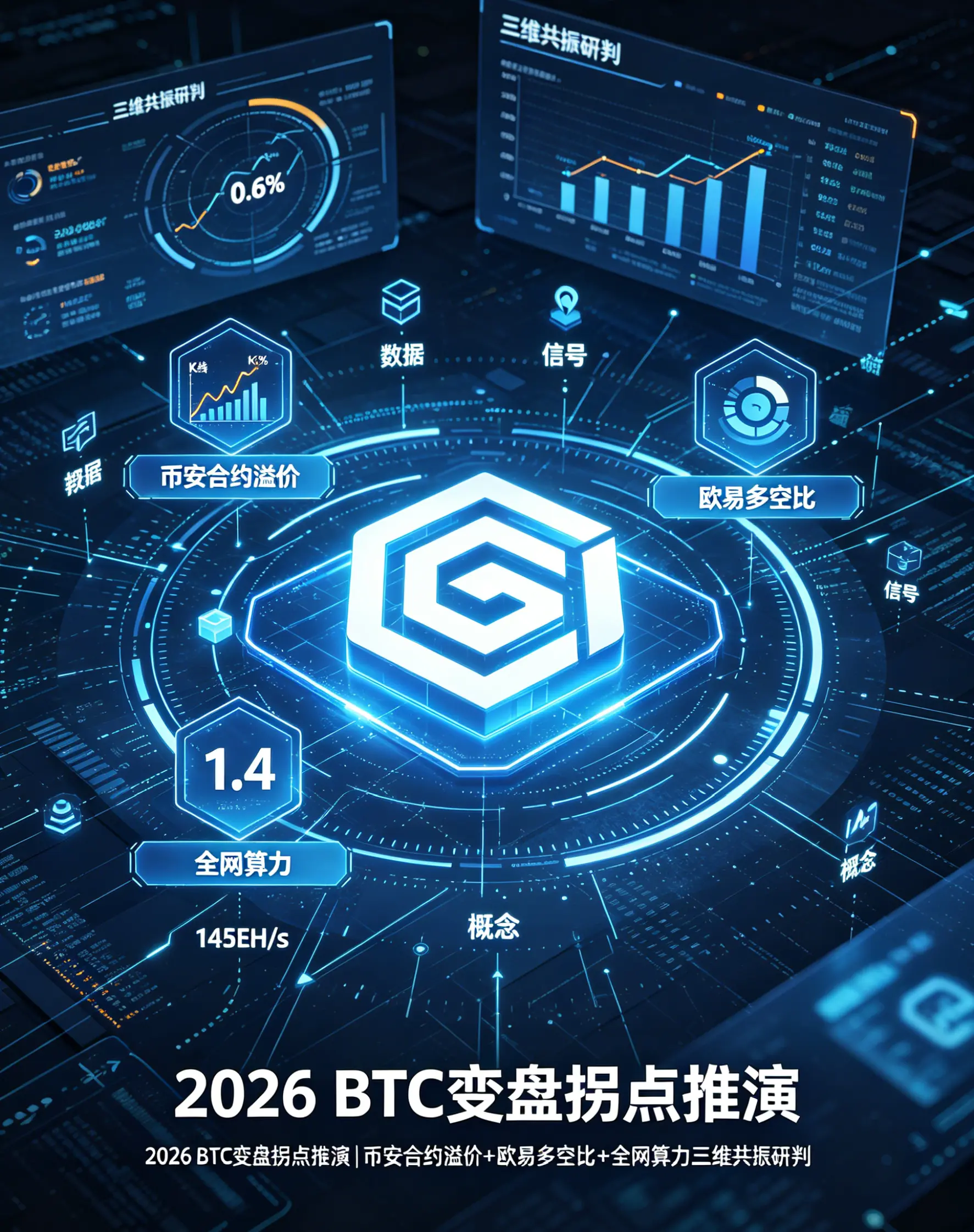 BTC变盘拐点推演：基于比安合约溢价、欧亿多空比与全网算力的三维共振研判