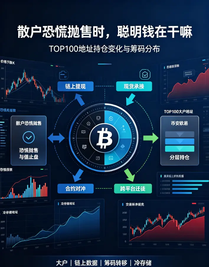 散户恐慌抛售时，聪明钱在干嘛？拆解交易所TOP100地址的链上持仓变化与筹码分布
