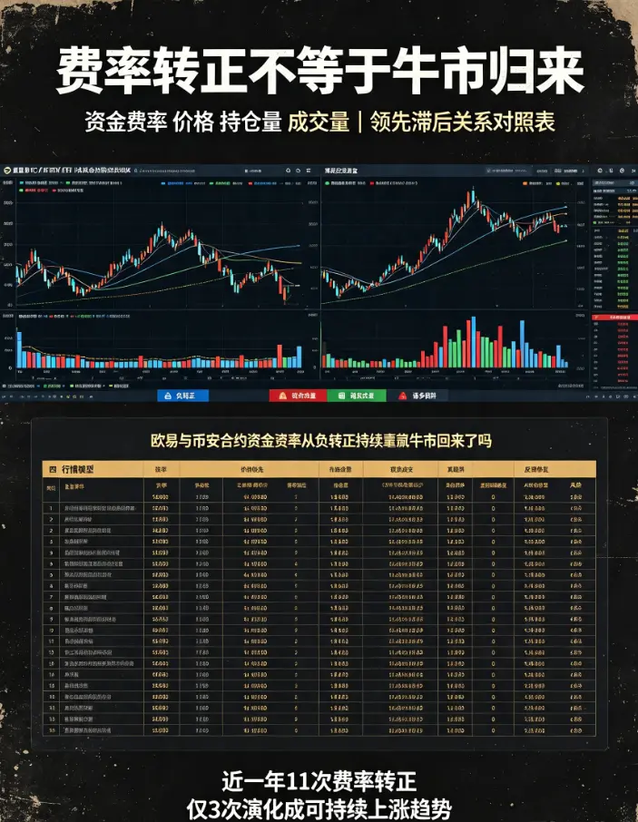 交易所合约资金费率从负转正持续攀升，牛市回来了吗？一张表看懂费率与价格领先滞后关系
